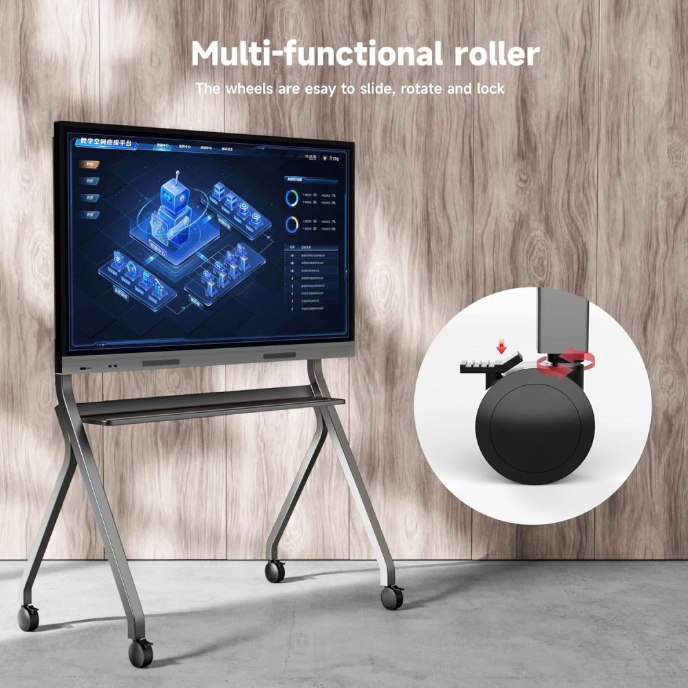 leaderhub Smart Board Stand for 55"- 86'' Smart Whiteboard, Electronic Whiteboard, Four Lockable Wheels for Smart Board for Classroom - Image 6