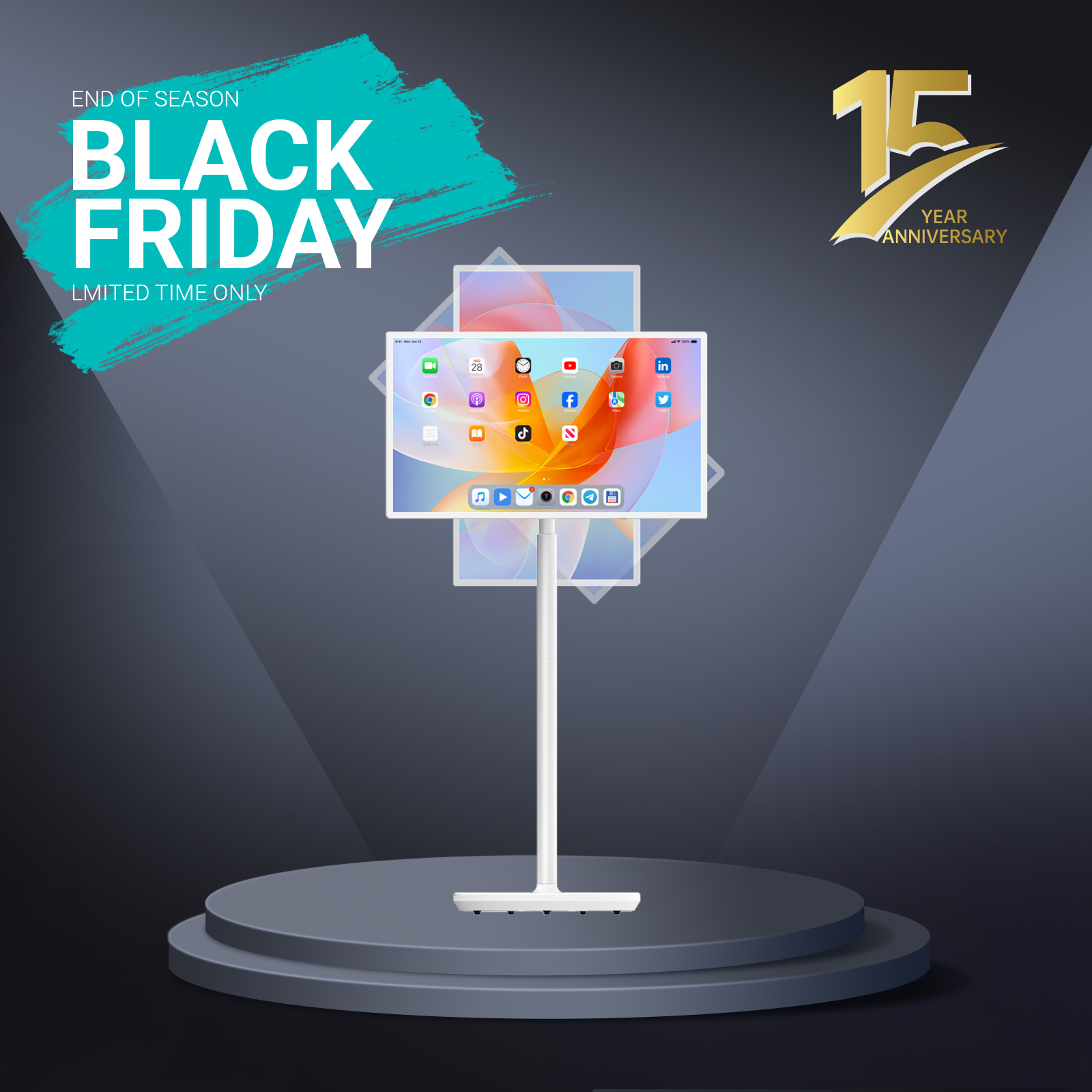 Leaderhub L32S 4G+128G 32inch Android Portable Monitor Touch tv Live Smart Screen, Portable Rotate Display on Wheels with Stand Rolling