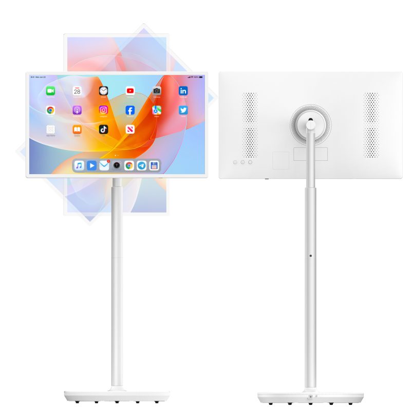 Leaderhub L32S 4G+128G 32inch Android Portable Monitor Touch tv Live Smart Screen, Portable Rotate Rotating Display on Wheels with Stand Rolling