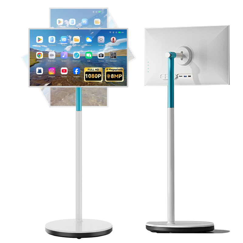 Leaderhub L27M 8G+128G 27inch Live Smart Screen - Portable Rotating Touch Monitor w/Wheels, Android TV, Battery-Powered Mobile Stand for Camping, Kitchen & Outdoor Use