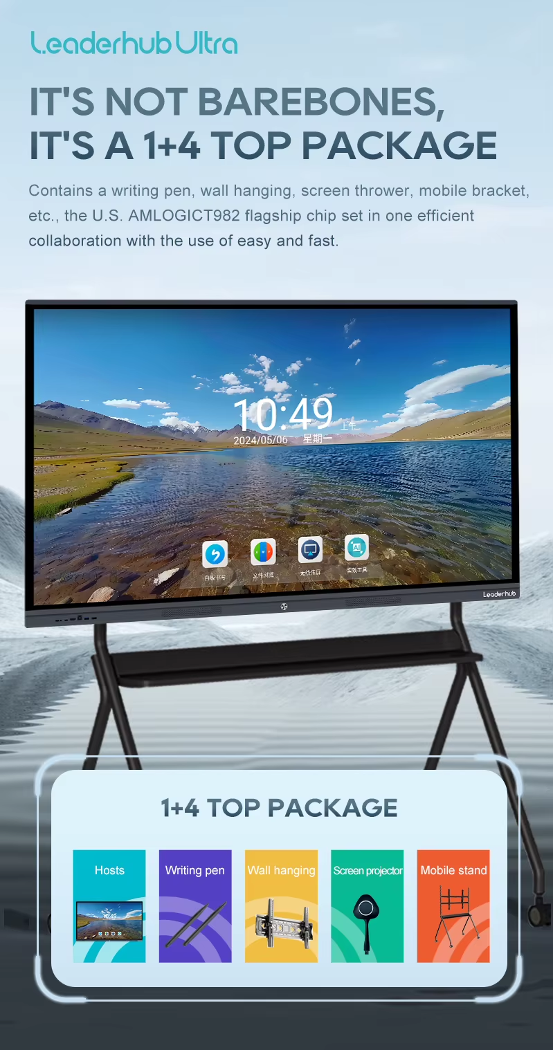 Leaderhub L65ZM 65 Inch 4K UHD Screen Android 14 Smart Whiteboards Interactive Board for School Classroom