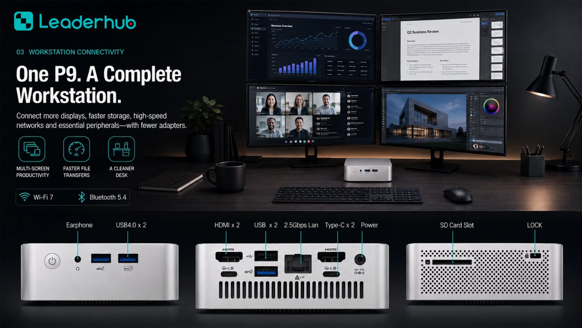 One P9, a complete workstation — full port layout