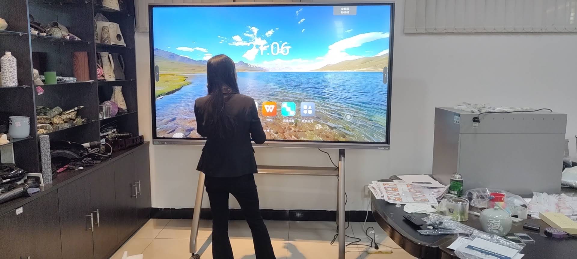 Close-up of calibration target points on interactive smart board display