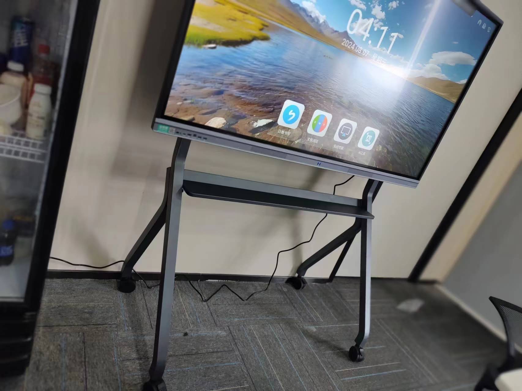 Business team collaborating on a smart whiteboard in a meeting room