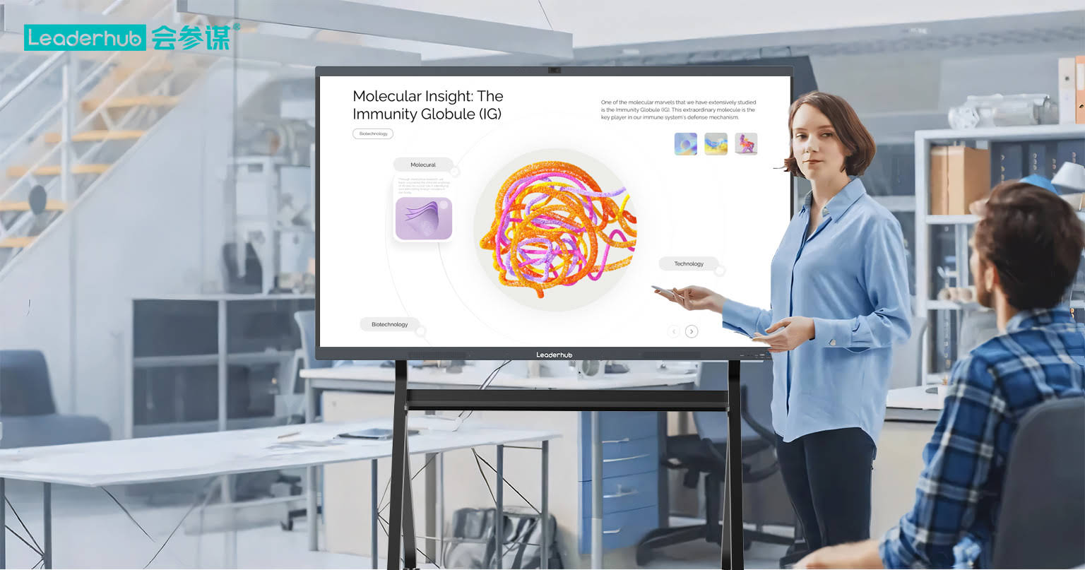 Classroom equipped with a large interactive smart whiteboard