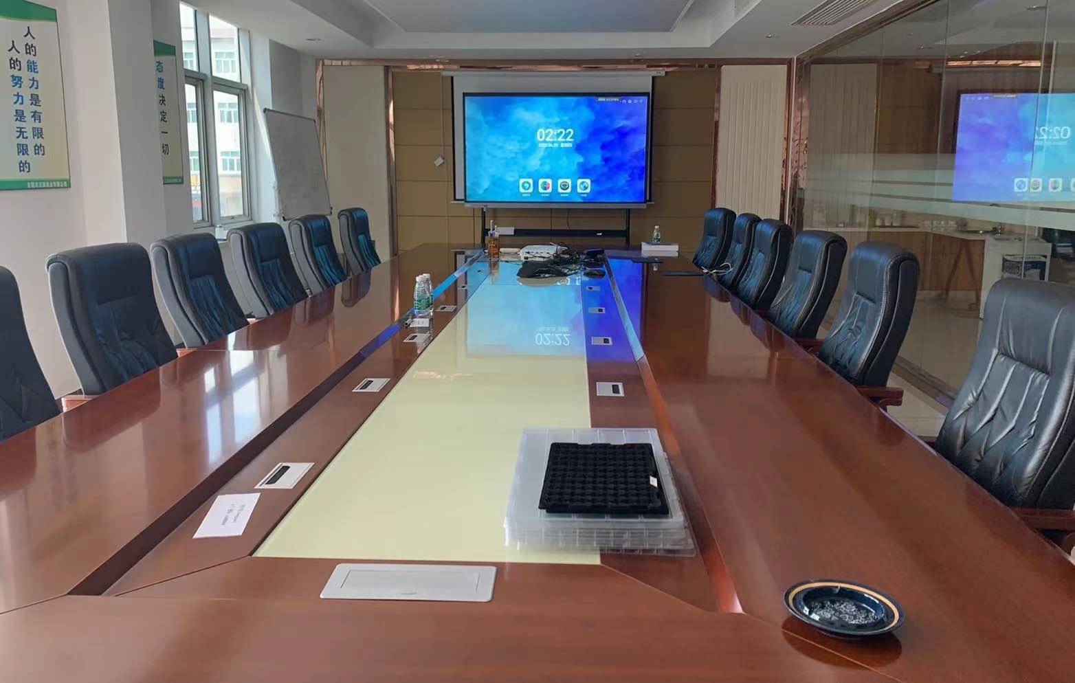 Large format interactive flat panel installed in a training hall