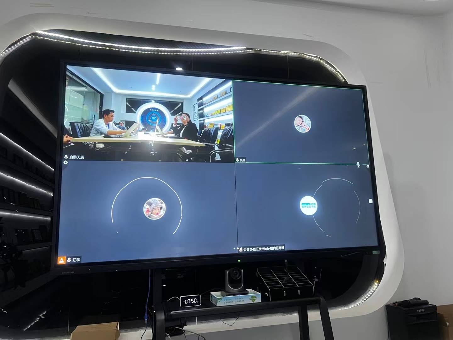 Teacher using smart whiteboard for hybrid virtual classroom lesson