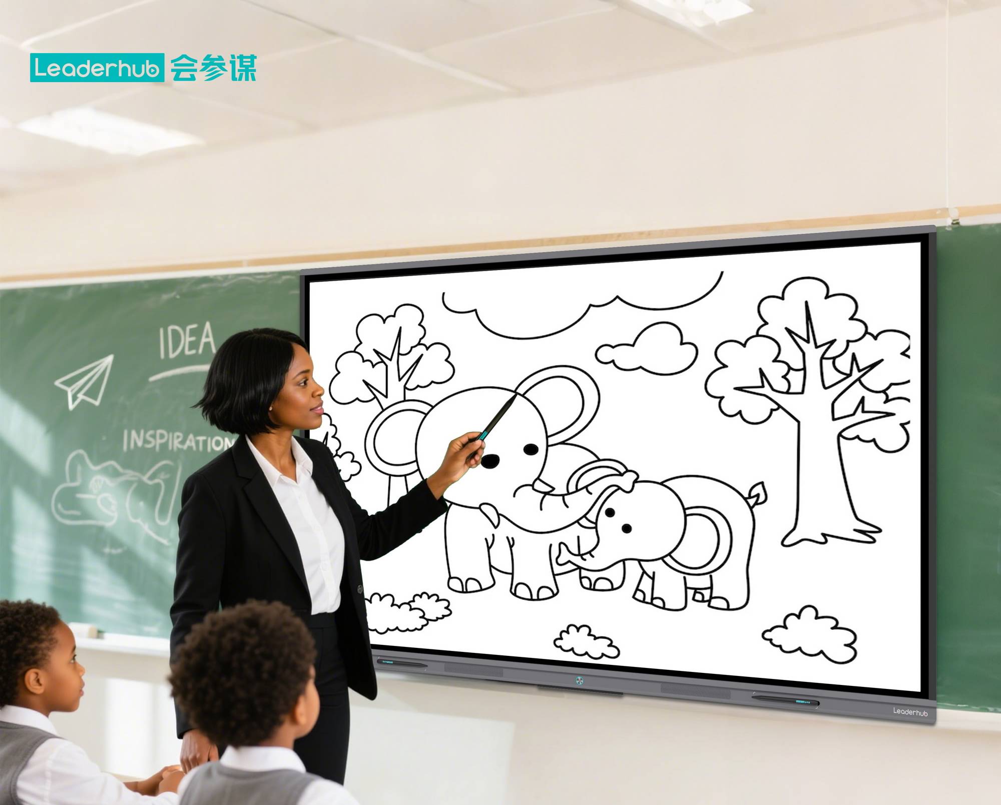 Teacher using a smart board during a classroom lesson
