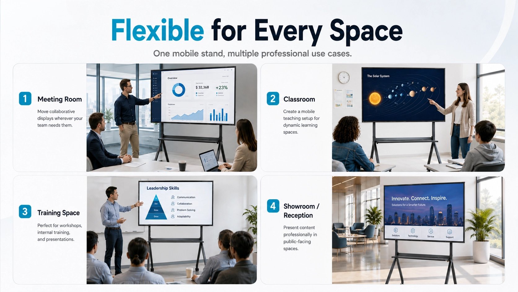 LeaderHub UL Mobile Stand — Heavy-Duty Trolley for 55&Prime;&ndash;86&Prime; Displays
