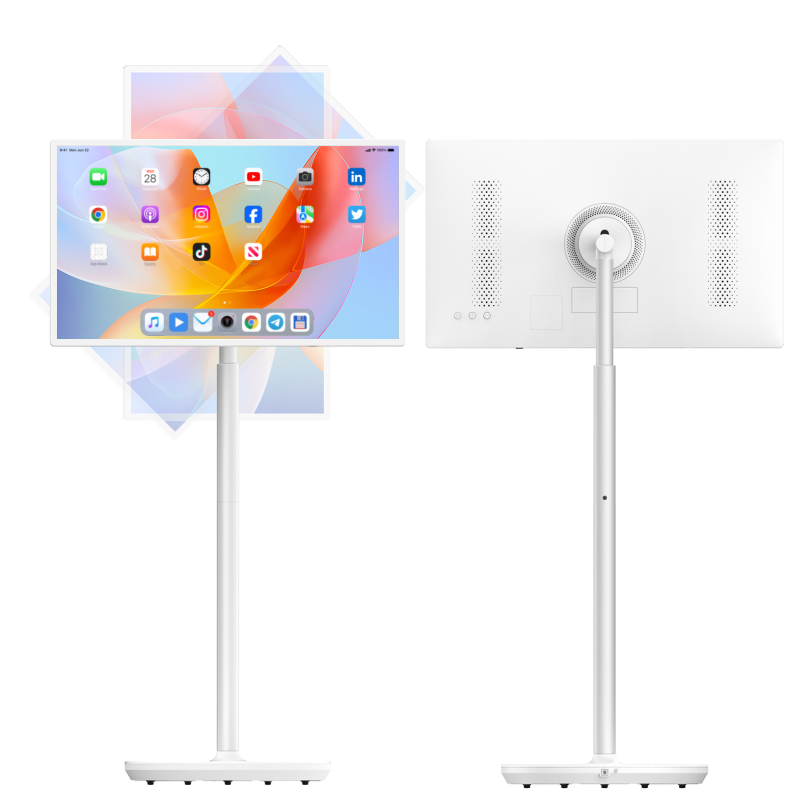 Leaderhub L32S 4G+128G 32inch Android Portable Monitor Touch tv Live Smart Screen, Portable Rotate Display on Wheels with Stand Rolling